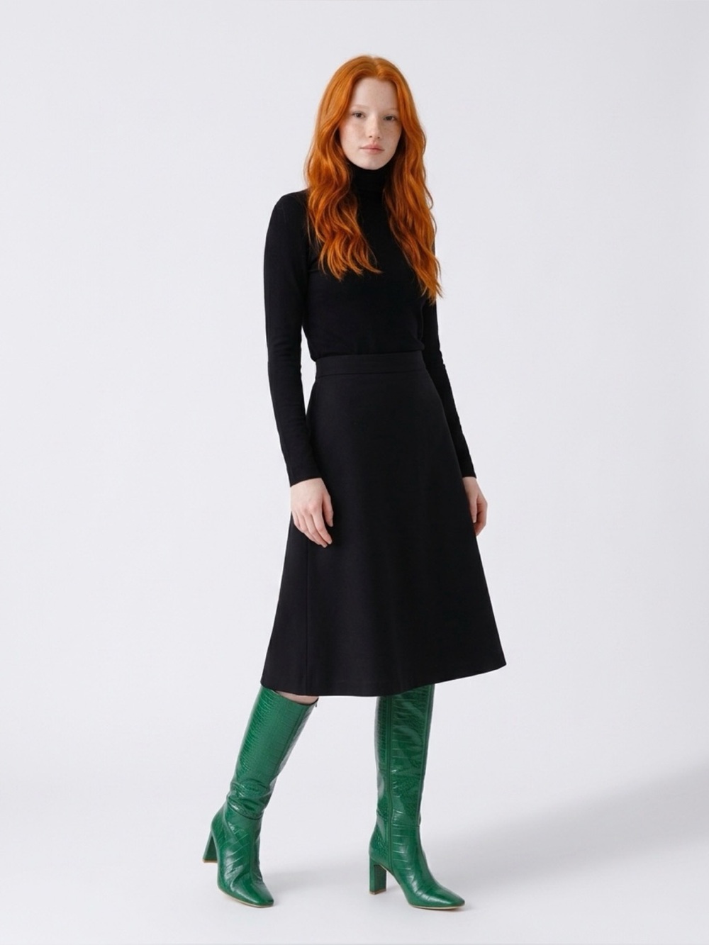 New York & Company Emerald Green Croc-Embossed Knee-High Boots